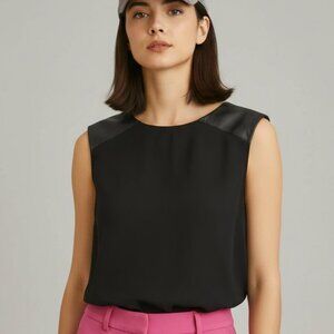 Alice + Olivia Silk / Leather Sleeveless Top